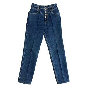 High-Rise Dark Blue Womens Jeans with Button Fly
